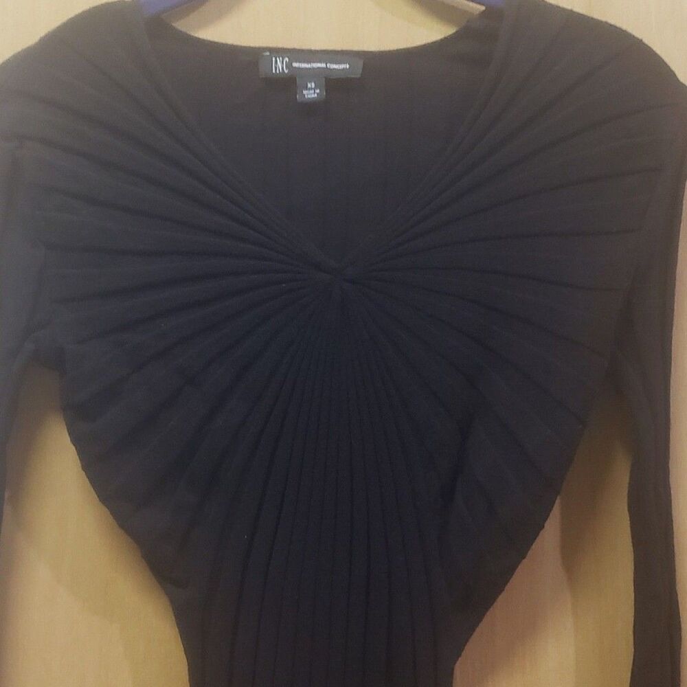 I.N.C. International Concepts Ribbed Surplice Pullover Sweater Black Sz XS III - Picture 2 of 5